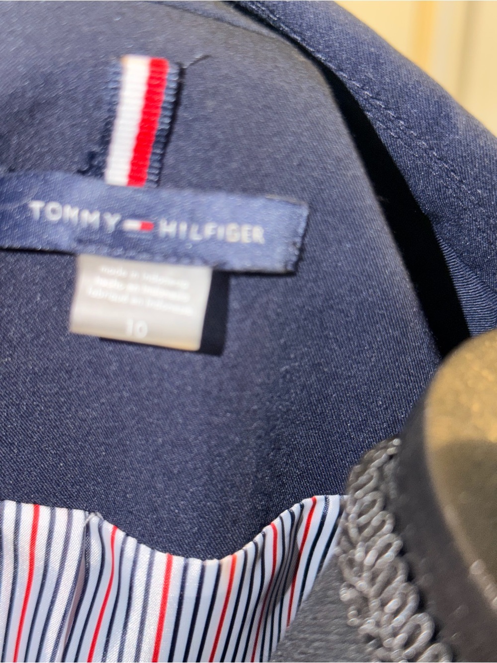 Tommy Hilfiger Navy Jacket with Red & White Stripe Trim